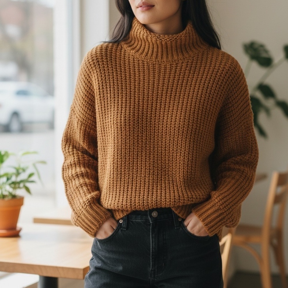 Etophe‎ Studios Women's Size Small/Medium Mock Neck Sweater Rust Brown Orange